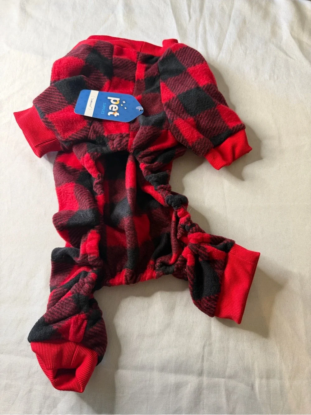 Cozy Red & Black Plaid Dog Sweater - Holiday Pet Pullover Size Small